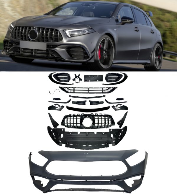 FRONT BUMPER BODY KIT GRILLE AMG A45 STYLE PRIMED FOR MERCEDES A CLASS W177 2018+