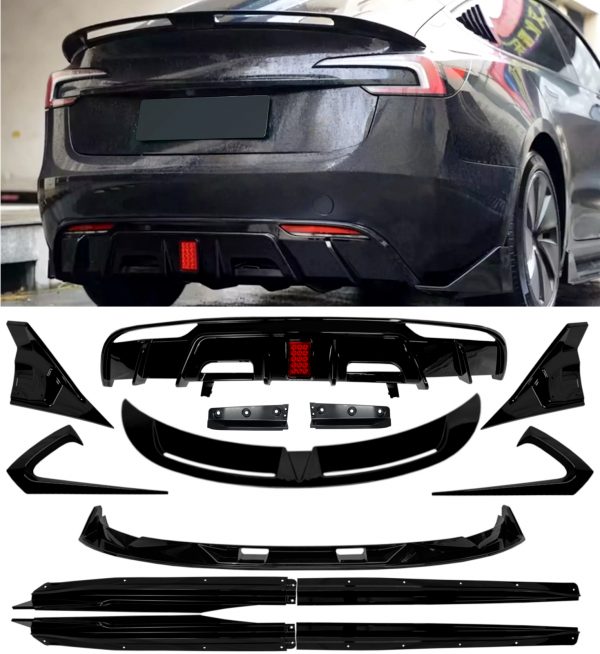 AERO BODY KIT SPLITTER DIFFUSER SPOILER SKIRTS GLOSS BLACK FOR TESLA MODEL 3 23+
