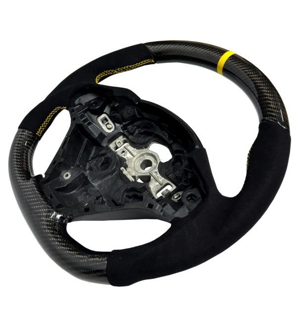 STEERING WHEEL CARBON & ALCANTARA YELLOW COLOUR STITCHING FOR BMW 1 2 3 4 SERIES - Image 3
