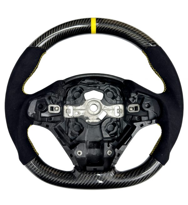 STEERING WHEEL CARBON & ALCANTARA YELLOW COLOUR STITCHING FOR BMW 1 2 3 4 SERIES