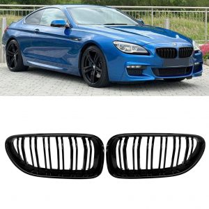 FRONT KIDNEY GRILLES DOUBLE SLAT GLOSS BLACK FOR BMW 6 SERIES F06 F12 F13 12-17