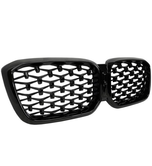 FRONT KIDNEY GRILLE DIAMOND STYLE GLOSS BLACK FOR BMW X3 X4 G01 G02 LCI 2022+ - Image 3