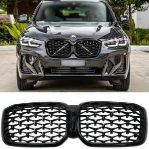 FRONT KIDNEY GRILLE DIAMOND STYLE GLOSS BLACK FOR BMW X3 X4 G01 G02 LCI 2022+