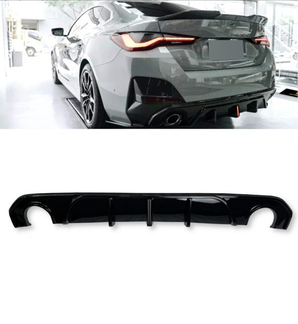 REAR DIFFUSER WITH F1 LIGHT DUAL EXHAUST GLOSS BLACK FOR BMW 4 SERIES G26 2020+