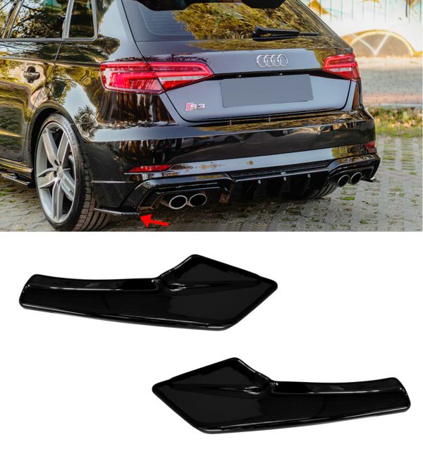 REAR SPLITTER SIDE SPLITTER GLOSS BLACK FOR AUDI S3 8V SPORTBACK FACELIFT 16-20