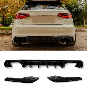 REAR DIFFUSER SIDE SPLITTER GLOSS BLACK FOR AUDI A3 S-LINE & S3 8V PRE-FACELIFT