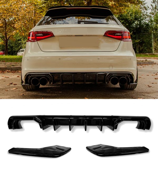 REAR DIFFUSER SIDE SPLITTER GLOSS BLACK FOR AUDI A3 S-LINE & S3 8V PRE-FACELIFT