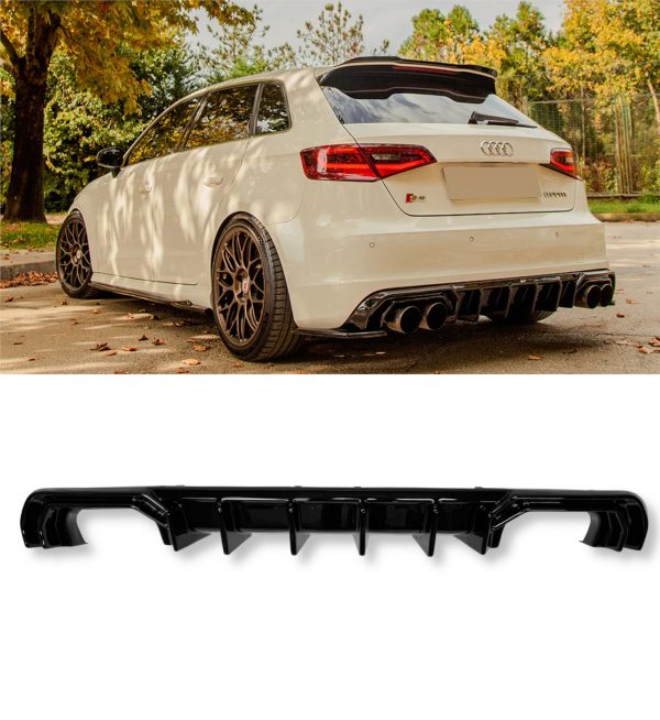 REAR DIFFUSER GLOSS BLACK AUDI A3 S-LINE/S3 8V SPORTBACK/HATCHBACK PRE-FACELIFT