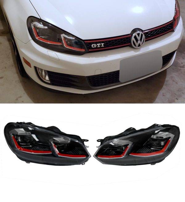 XENON HEADLLIGHTS SEQENTIAL INDICATORS WITH RED LINE MK7.5 LOOK FOR VW GOLF MK6 - Image 2