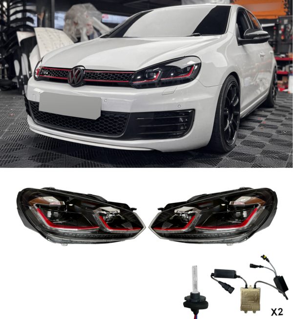 XENON HEADLLIGHTS SEQENTIAL INDICATORS WITH RED LINE MK7.5 LOOK FOR VW GOLF MK6
