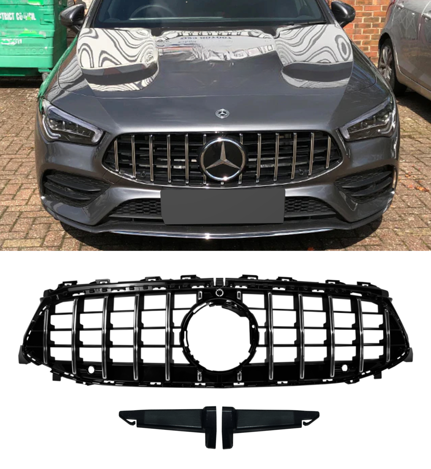 FRONT GRILLE PANAMERICANA GT STYLE BLACK & CHROME FOR MERCEDES CLA C118 W118 24+