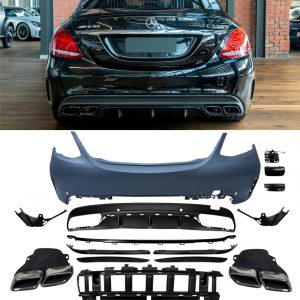 REAR BUMPER C63 AMG BODY KIT PRIMED FOR MERCEDES C CLASS W205 PRE-FACELIFT 15-17
