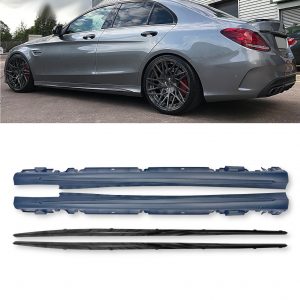 SIDE SKIRTS BLADES C63 AMG LOOK PRIMED FOR MERCEDES C CLASS W205 2015-2023