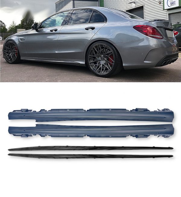 SIDE SKIRTS BLADES C63 AMG LOOK PRIMED FOR MERCEDES C CLASS W205 2015-2023