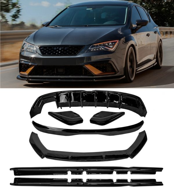 AERO BODY KIT SPLITTER DIFFUSER SKIRTS GLOSS BLACK FOR SEAT LEON MK3 FR FACELIFT