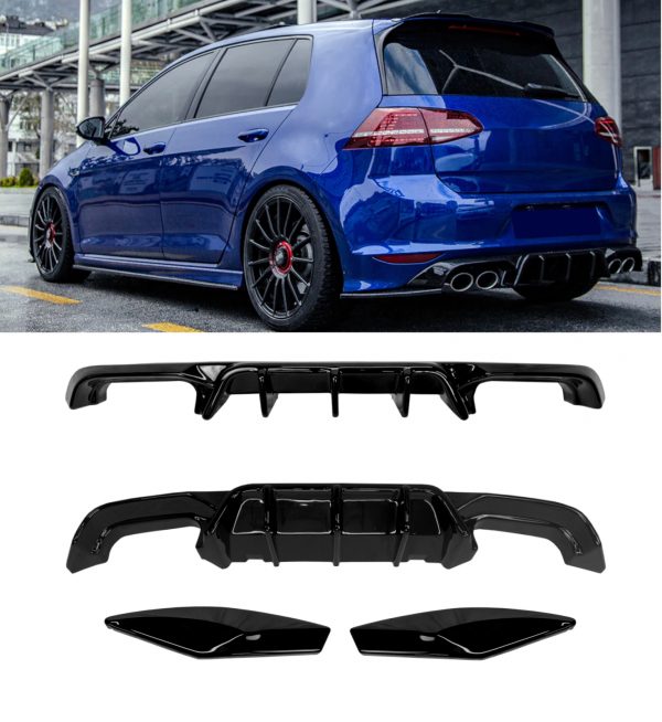 VW GOLF R REAR DIFFUSER FRONT SPLITTER SPOILER SKIRTS BODYKIT GLOSS BLACK MK7 2013-16 - Image 2