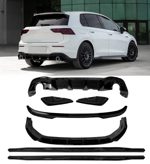 AERO BODY KIT DIFFUSER LIP SPOILER SKIRTS GLOSS BLACK FOR VW GOLF MK8 GTI/R-LINE