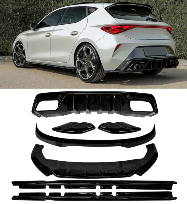 AERO BODY KIT SPLITTER DIFFUSER SPOILER SKIRTS GLOSS BLACK CUPRA LEON MK1 20-24