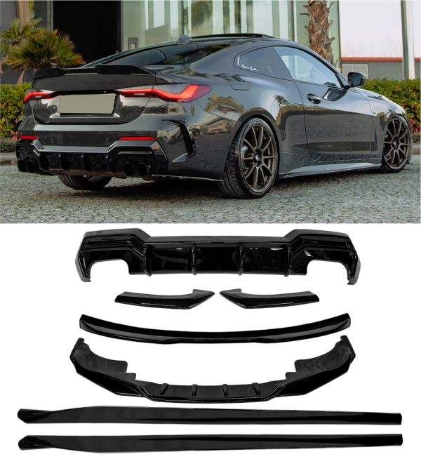 AERO BODY KIT DIFFUSER SPLITTER SKIRTS GLOSS BLACK BMW 4 SERIES G22 M-SPORT 20+