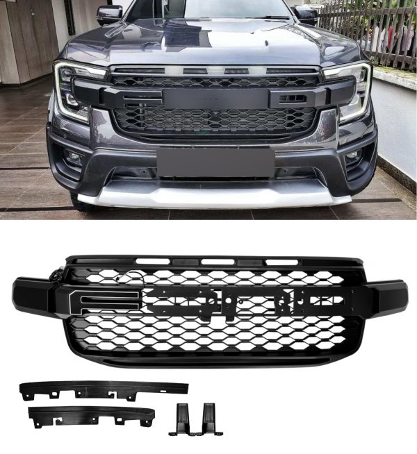 FRONT GRILLE WITH LED LIGHT MATTE BLACK FOR FORD RANGER SPORT WILDTRACK XLT 2022+