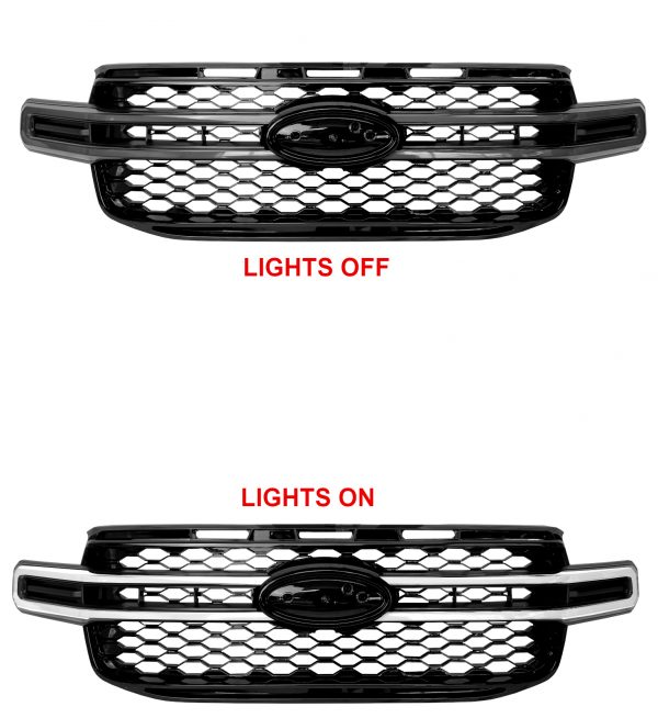 FRONT GRILLE DYNAMIC LED DRL LIGHT GLOSS BLACK FOR FORD RANGER WILDTRAK T9 2023+ - Image 2