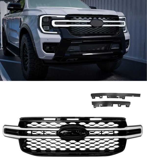 FRONT GRILLE DYNAMIC LED DRL LIGHT GLOSS BLACK FOR FORD RANGER WILDTRAK T9 2023+