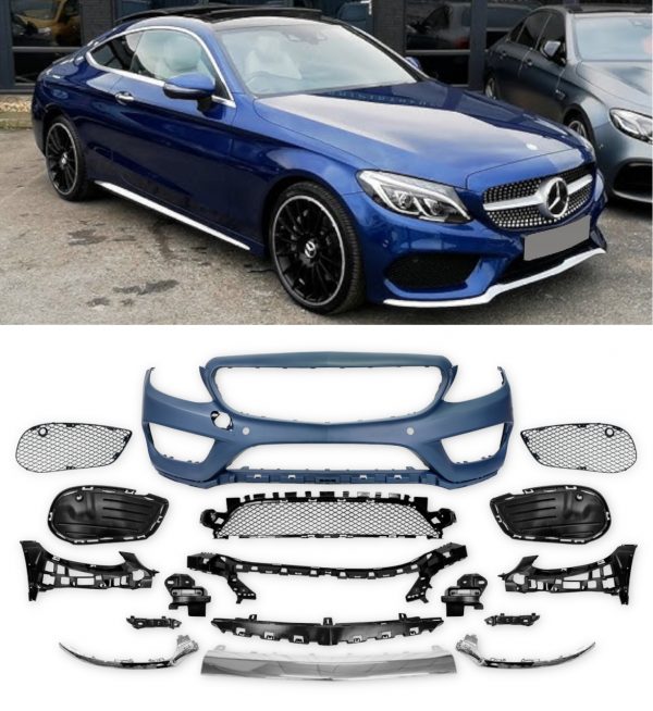 MERCEDES W205 SALOON PRE-FACELIFT BODY KIT PRIMED BUMPER DIFFUSER SIDE SKIRTS - Image 2