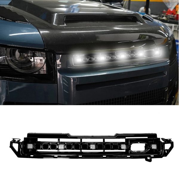 LAND ROVER DEFENDER 90 110 130 L663 FRONT GRILLE WITH 5-LED LIGHTS GLOSS BLACK 2020+
