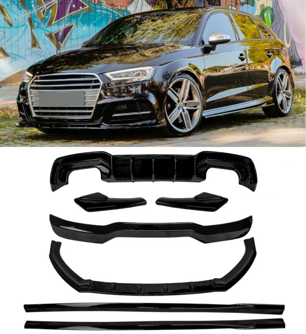 AUDI A3 S3 8V SPORTBACK BODYKIT DIFFUSER SPLITTER SPOILER SKIRTS GLOSS BLACK FACELIFT