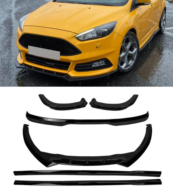 AERO BODY KIT SPLITTER SPOILER SKIRTS GLOSS BLACK FOR FORD FOCUS ST MK3 FACELIFT