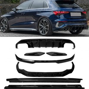 BODYKIT SPLITTER DIFFUSER SPOILER SKIRTS GLOSS BLACK AUDI A3 S3 8Y S-LINE 2020+