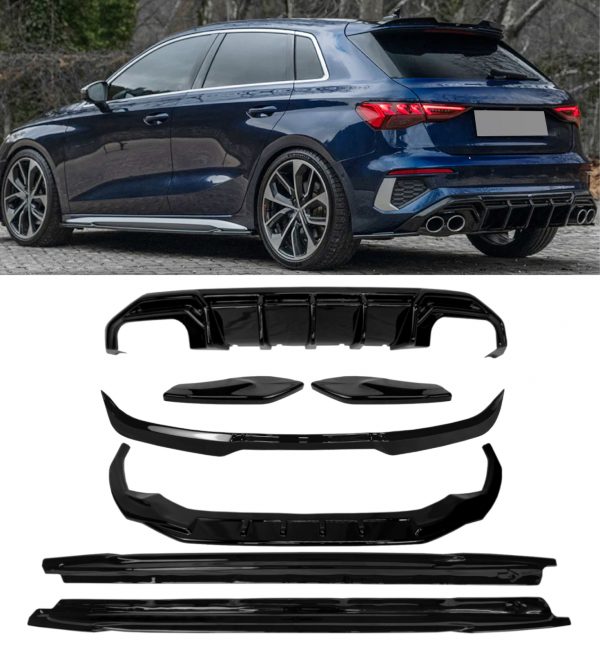 BODYKIT SPLITTER DIFFUSER SPOILER SKIRTS GLOSS BLACK AUDI A3 S3 8Y S-LINE 2020+