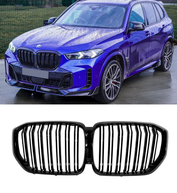 FRONT GRILLE DOUBLE SLAT GRILLE GLOSS BLACK FOR BMW X5 SERIES G05 LCI 2023+