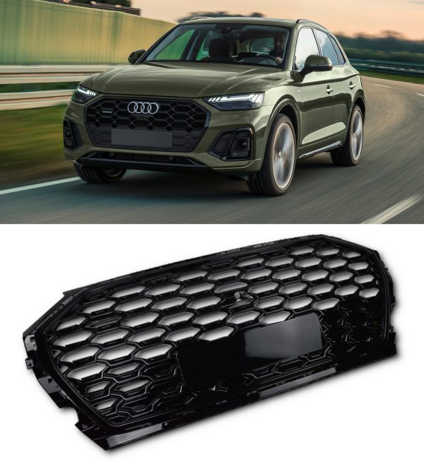 FRONT HONEYCOMB MESH GRILLE RSQ5 LOOK GLOSS BLACK FOR AUDI Q5 SQ5 80A 2021+ - Image 2