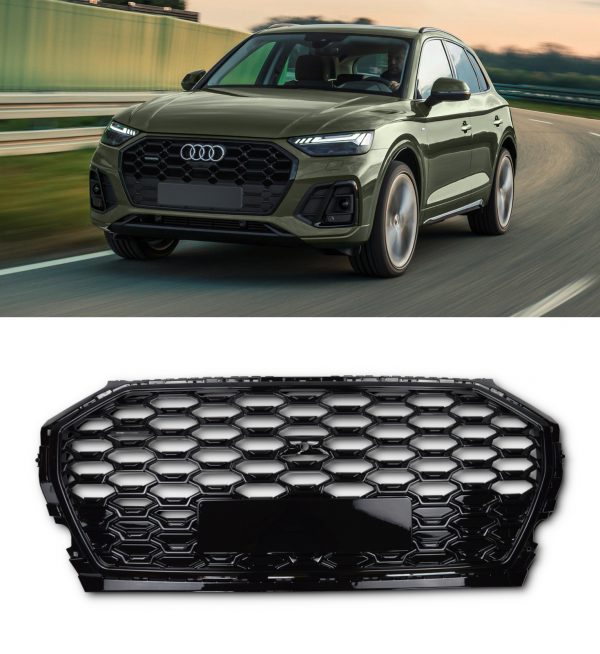 FRONT HONEYCOMB MESH GRILLE RSQ5 LOOK GLOSS BLACK FOR AUDI Q5 SQ5 80A 2021+