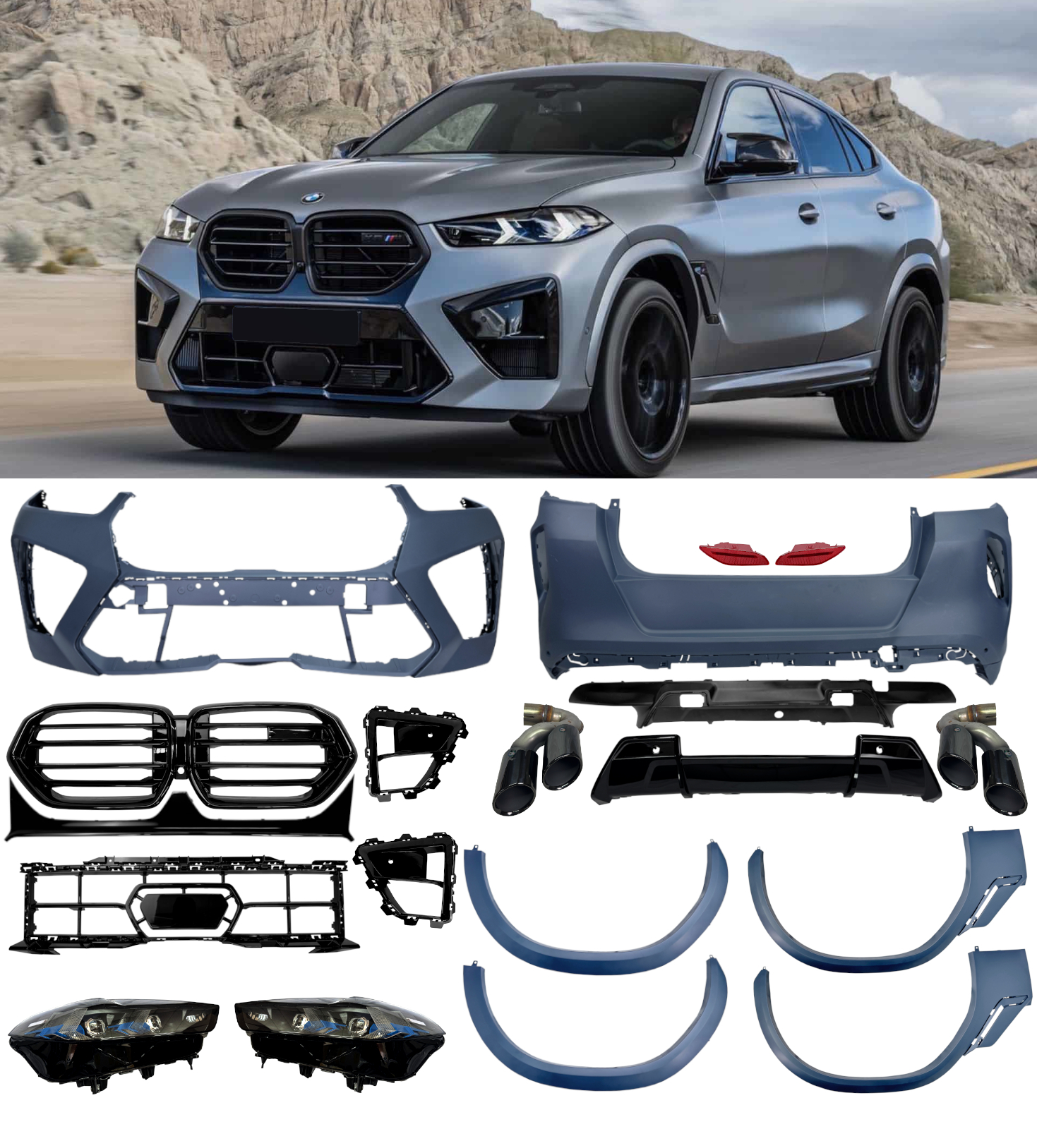 FOR BMW X6 G06 PRE-LCI TO X6M LCI LOOK CONVERSION BODY KIT BUMPER LIGHTS EXHAUST