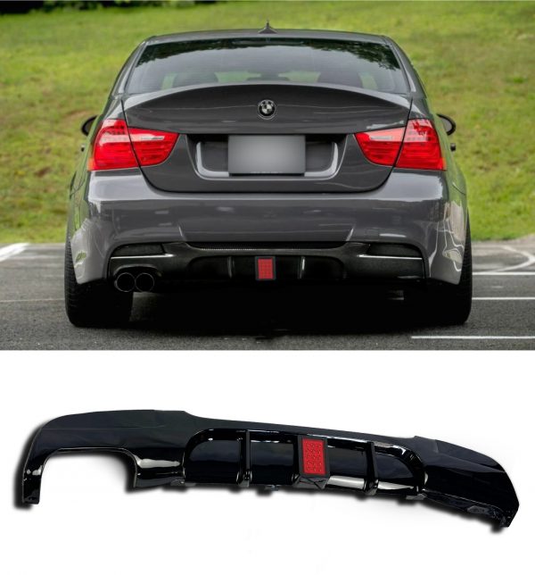 REAR DIFFUSER WITH LED LIGHT TWIN ON LEFT GLOSS BLACK FOR BMW 3 SERIES E90 E91 2005-2011 - Image 2