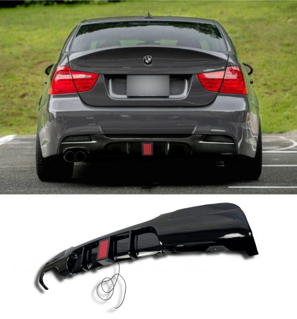 REAR DIFFUSER WITH LED LIGHT TWIN ON LEFT GLOSS BLACK FOR BMW 3 SERIES E90 E91 2005-2011 - Image 3