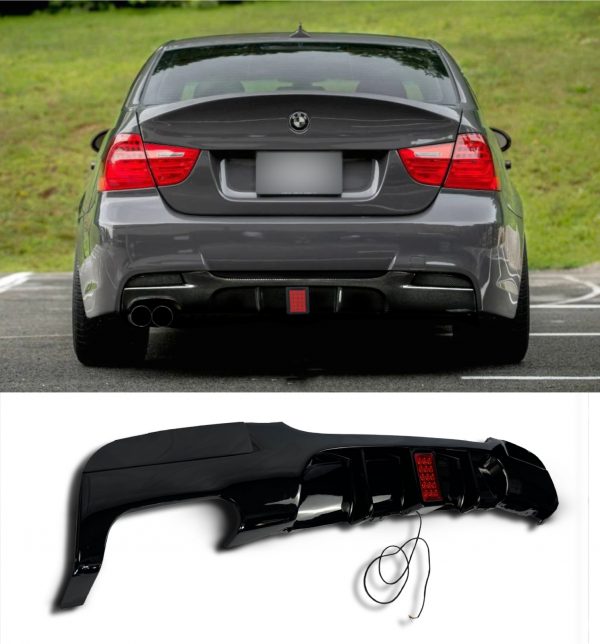 REAR DIFFUSER WITH LED LIGHT TWIN ON LEFT GLOSS BLACK FOR BMW 3 SERIES E90 E91 2005-2011 - Image 4