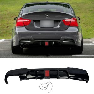 REAR DIFFUSER WITH LED LIGHT TWIN ON LEFT GLOSS BLACK FOR BMW 3 SERIES E90 E91 2005-2011