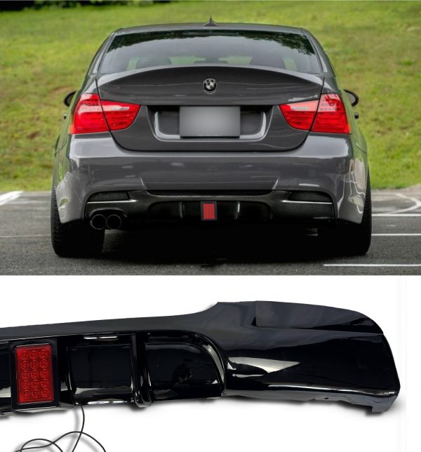 REAR DIFFUSER WITH LED LIGHT TWIN ON LEFT GLOSS BLACK FOR BMW 3 SERIES E90 E91 2005-2011 - Image 5