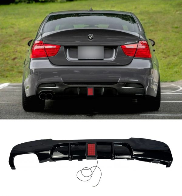 REAR DIFFUSER WITH LED LIGHT TWIN ON LEFT GLOSS BLACK FOR BMW 3 SERIES E90 E91 2005-2011