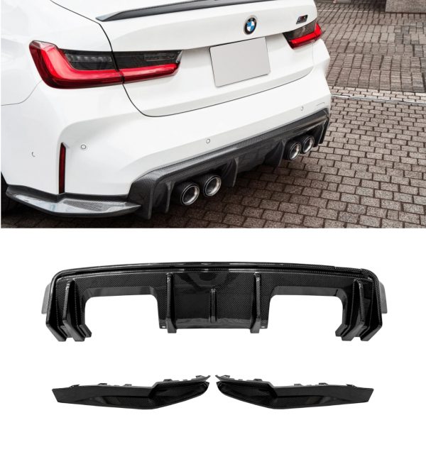 REAR DIFFUSER WITH CANARDS REAL CARBON FIBRE FOR BMW M3 G80 G81 M4 G82 G83 2021+
