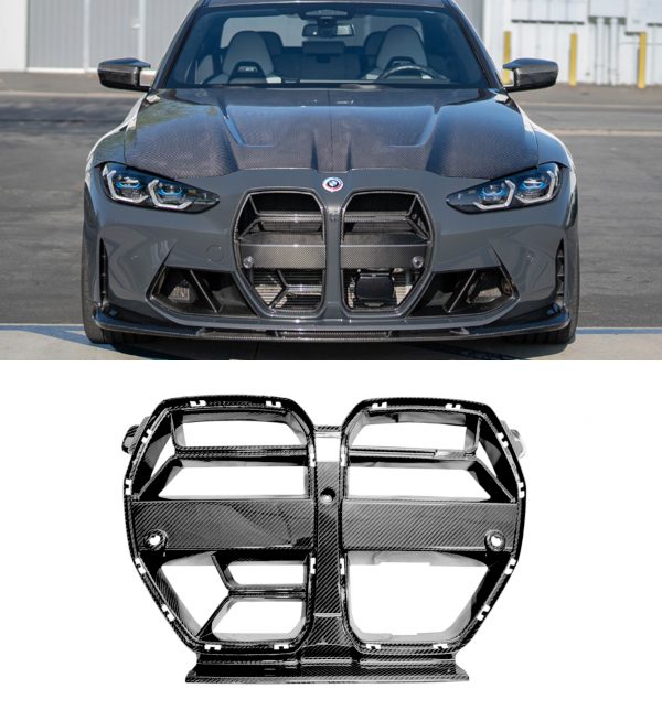 FRONT KIDNEY GRILLE GRILLES CS STYLE REAL CARBON FIBRE FOR BMW M3 G80 M4 G83 2021+ WITH ACC