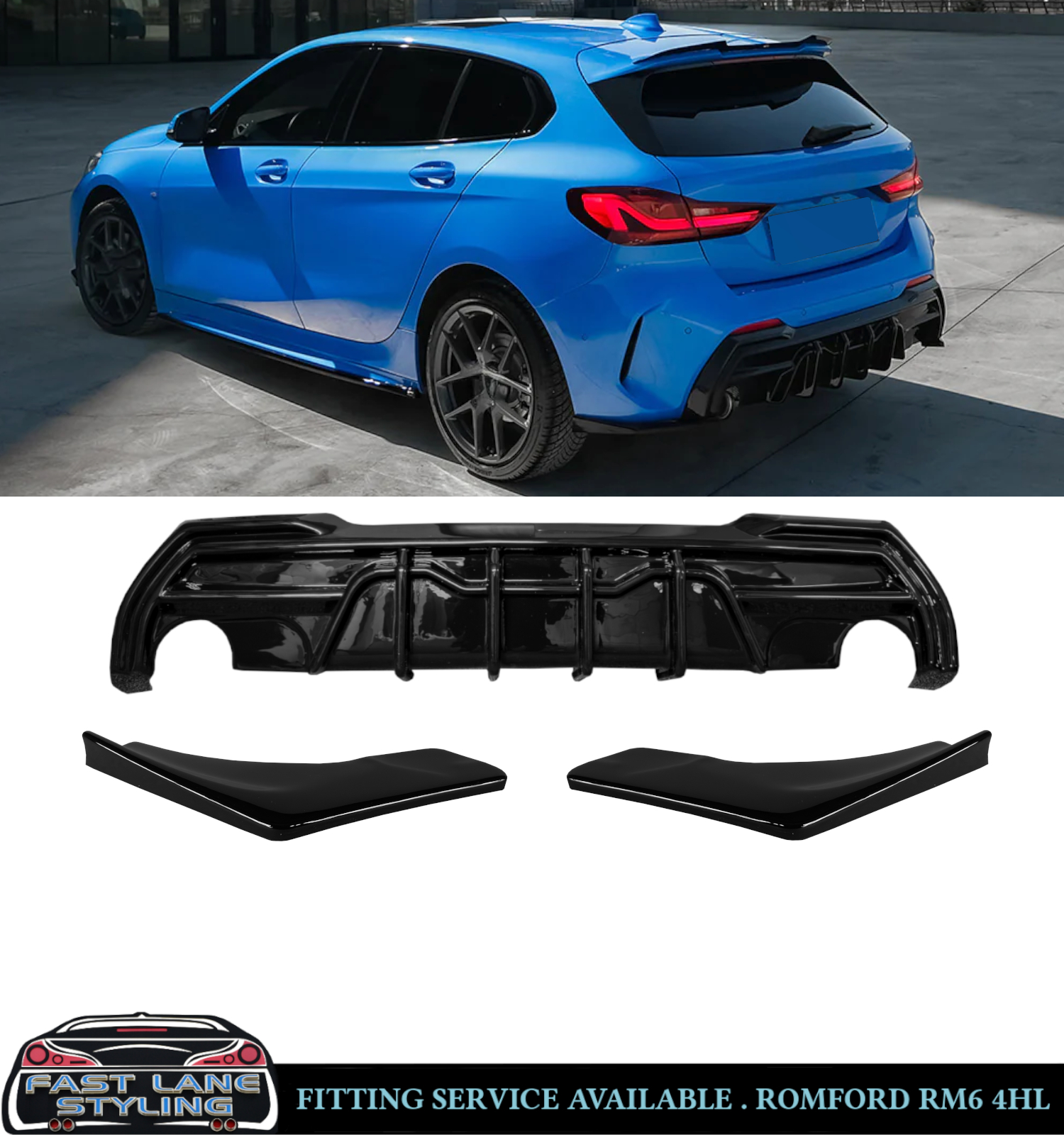 GLOSS BLACK KIT DIFFUSER SPLITTER SPOILER FOR BMW 1 SERIES F40 M135i 2019-2024 - Image 2