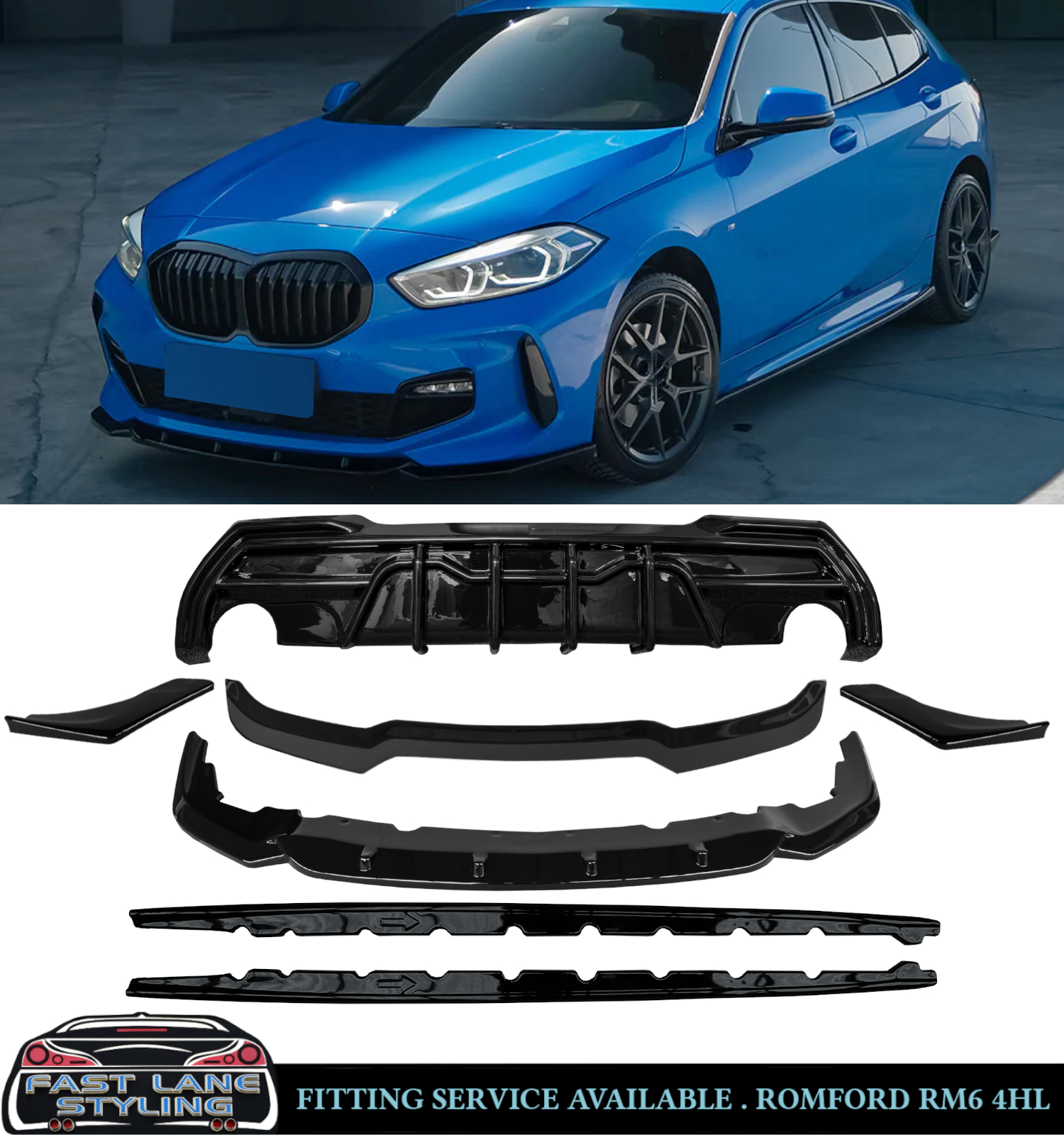 GLOSS BLACK KIT DIFFUSER SPLITTER SPOILER FOR BMW 1 SERIES F40 M135i 2019-2024