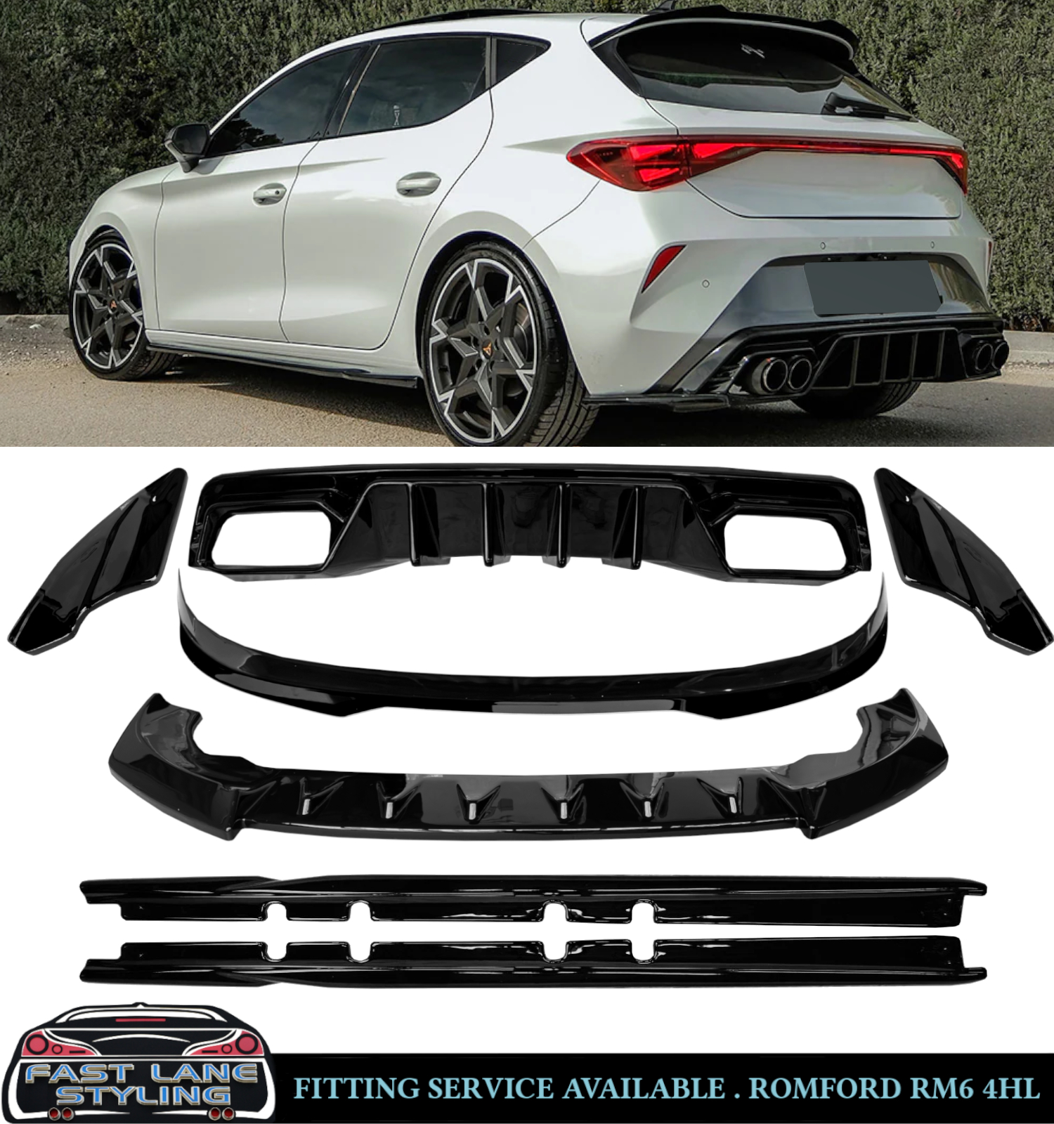 GLOSS BLACK KIT DIFFUSER SPOILER SPLITTER FOR CUPRA LEON MK1 FACELIFT 2024+