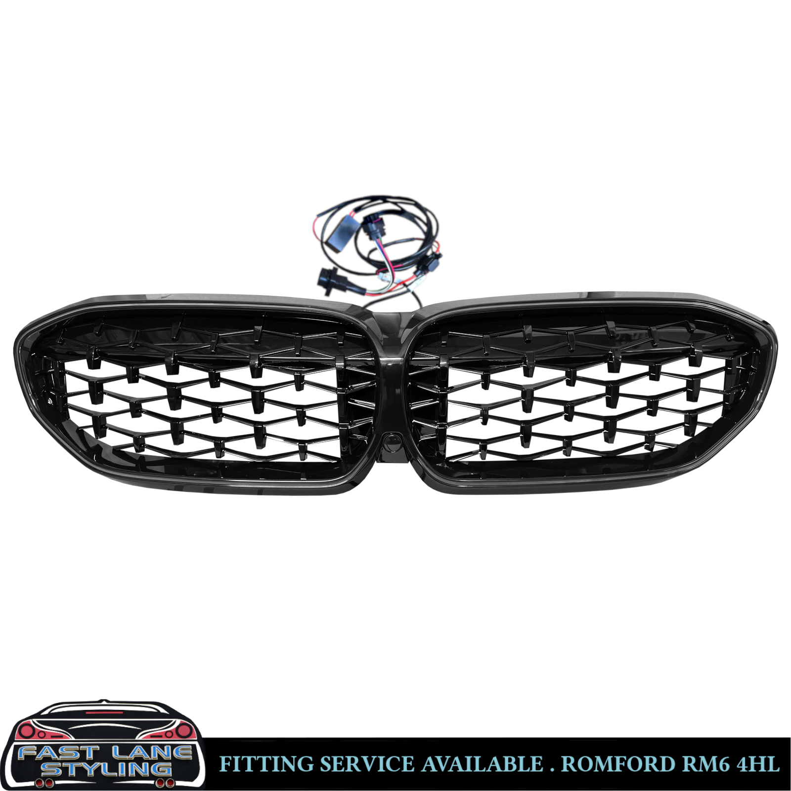 FOR BMW G20 G21 PRE-LCI DIAMOND STYLE FRONT GRILLE WITH LED LIGHTS GLOSS BLACK - Image 3