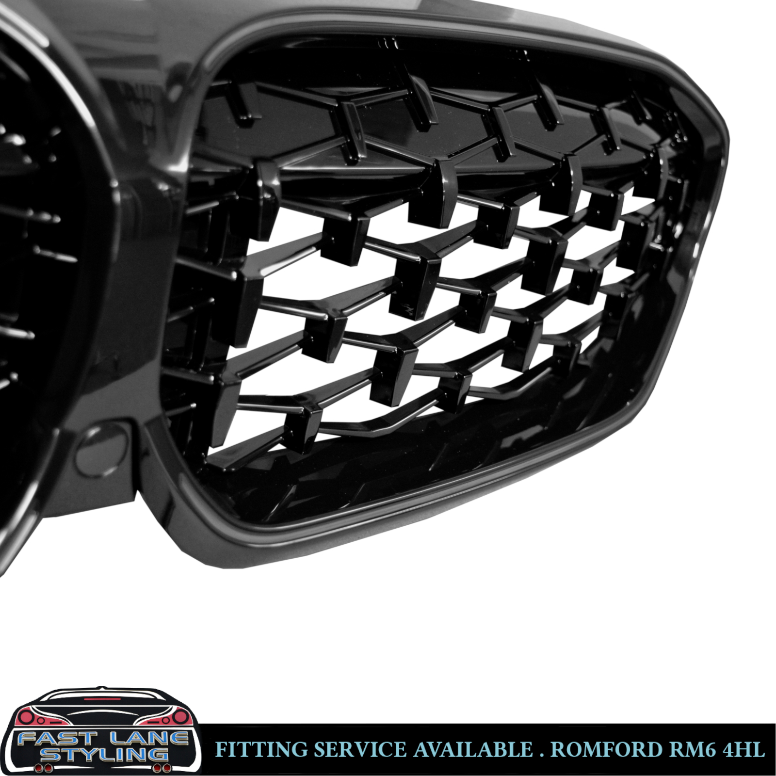 FOR BMW G20 G21 PRE-LCI DIAMOND STYLE FRONT GRILLE WITH LED LIGHTS GLOSS BLACK - Image 4