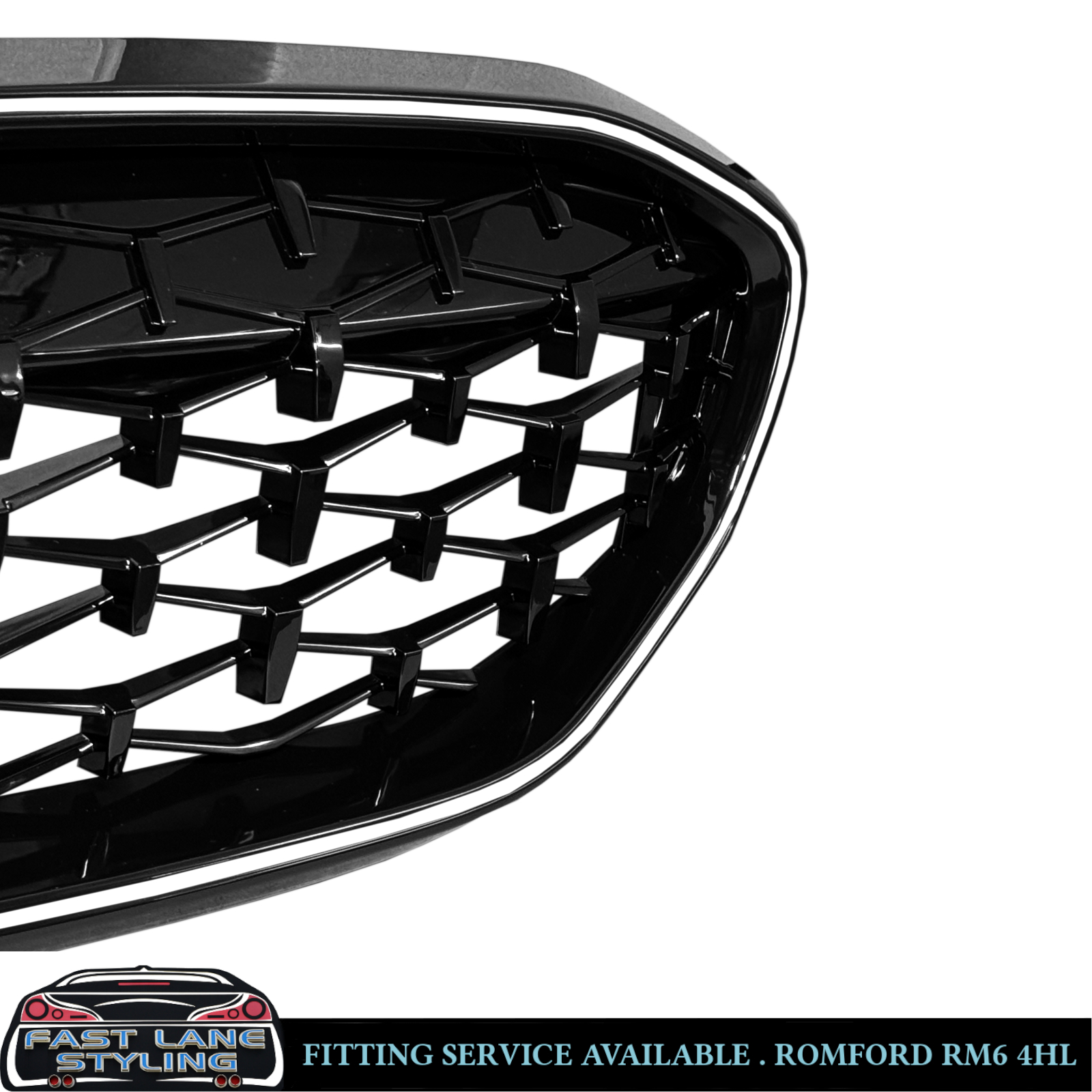 FOR BMW G20 G21 PRE-LCI DIAMOND STYLE FRONT GRILLE WITH LED LIGHTS GLOSS BLACK - Image 6